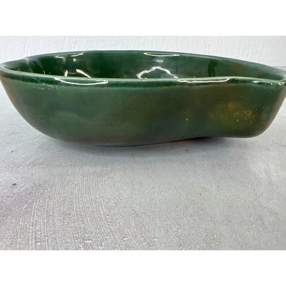 Vintage Mid Century Modern Hull Pottery USA Dark Green Leaf Bowl Dish‎ F14